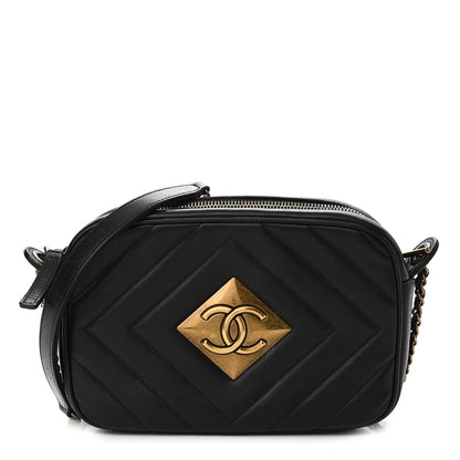 Chanel Lambskin Chevron Quilted Pyramid CC Camera Case Black 1 of 11