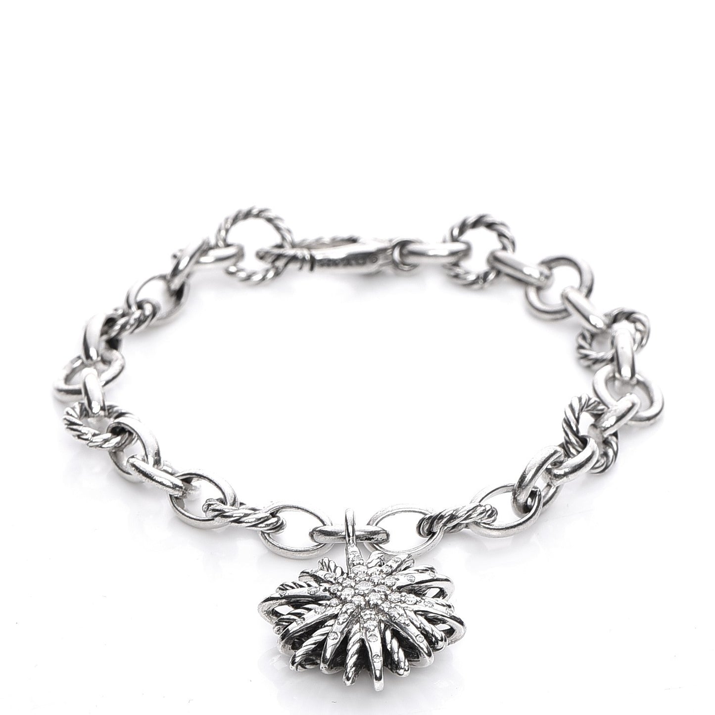 Sterling Silver Diamond 20mm Starburst Charm Bracelet