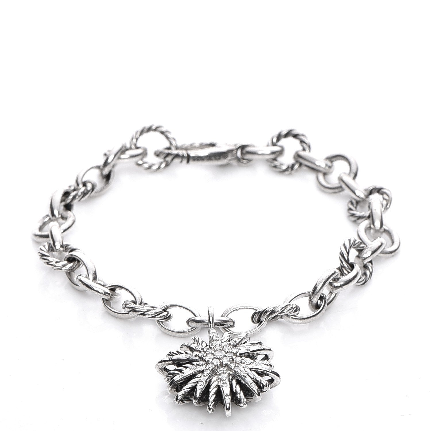 David Yurman Sterling Silver Diamond 20mm Starburst Charm Bracelet 1 of 6