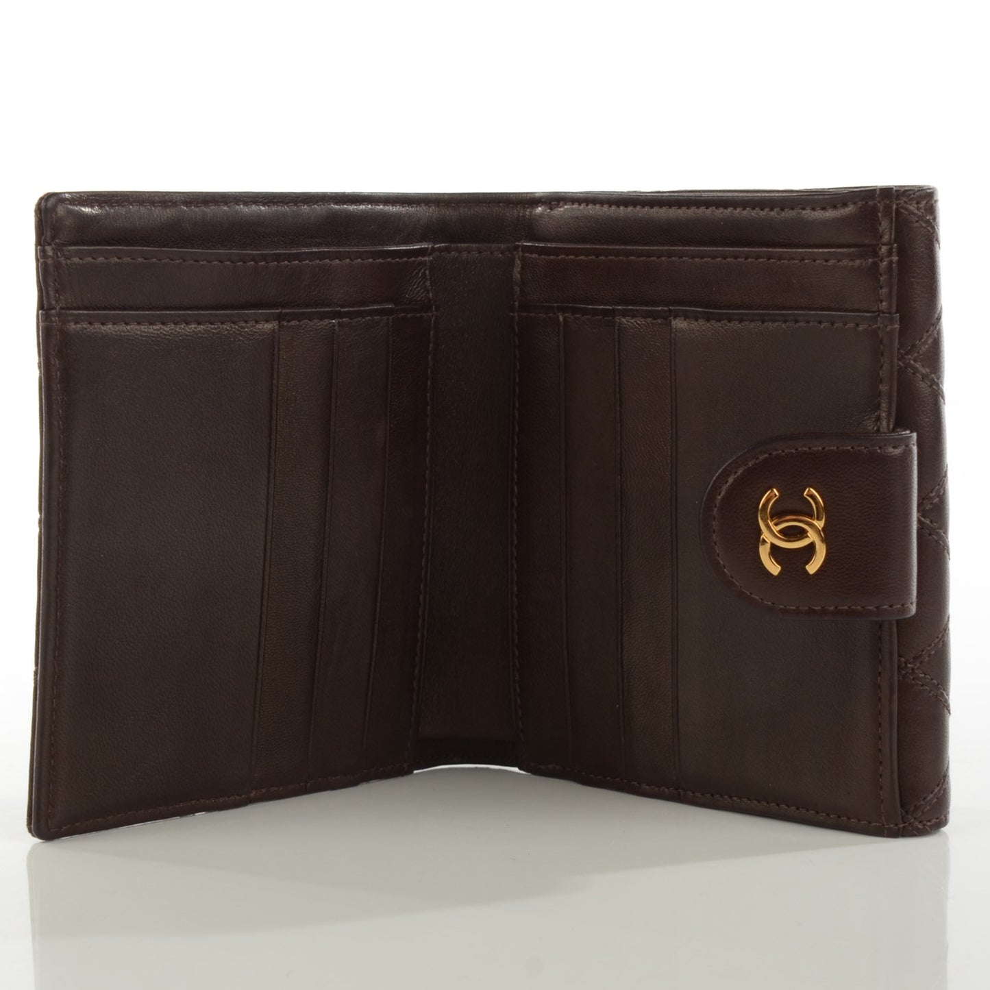 Lambskin Stitched Compact French Wallet Brown