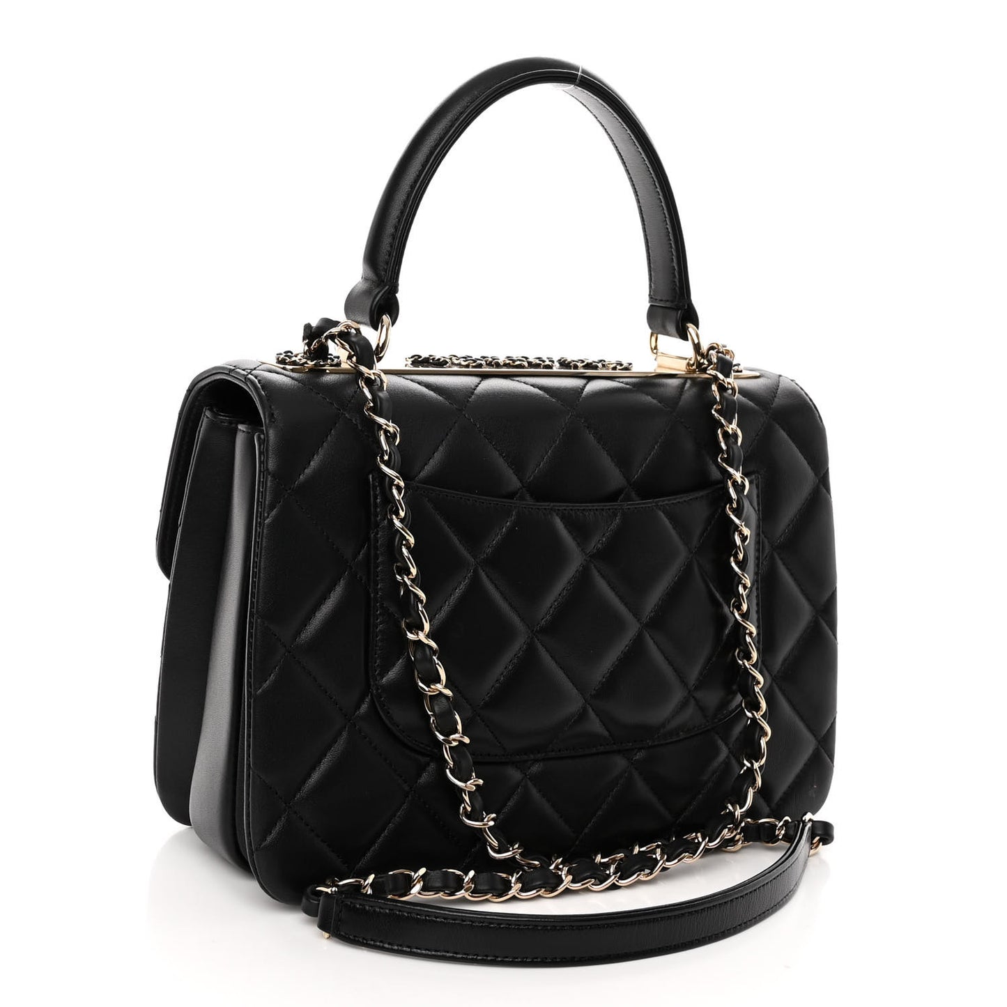Lambskin Quilted Small Trendy CC Chain Dual Handle Flap Bag Black