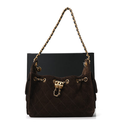 Chanel Suede Quilted Mini Chanel 25 Handbag Dark Brown 21 of 21