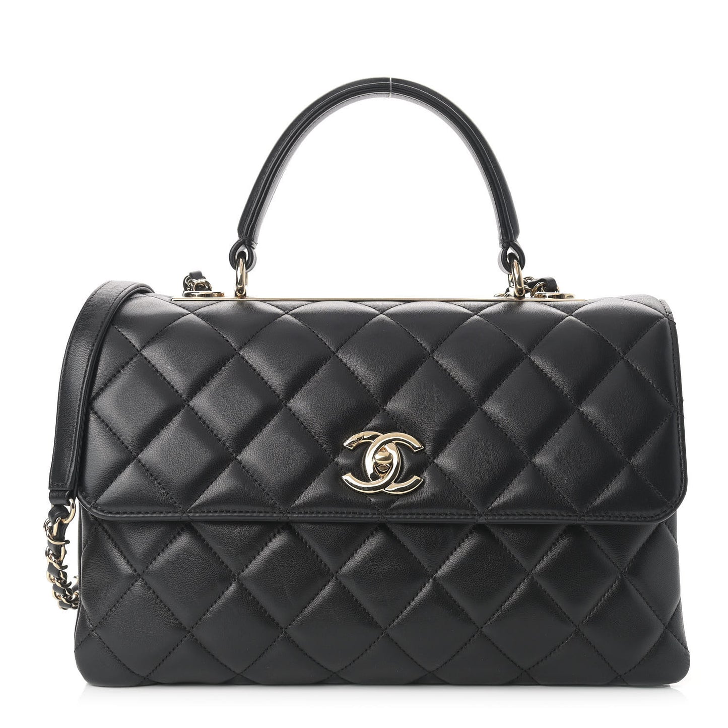 Lambskin Quilted Medium Trendy CC Flap Dual Handle Bag Black