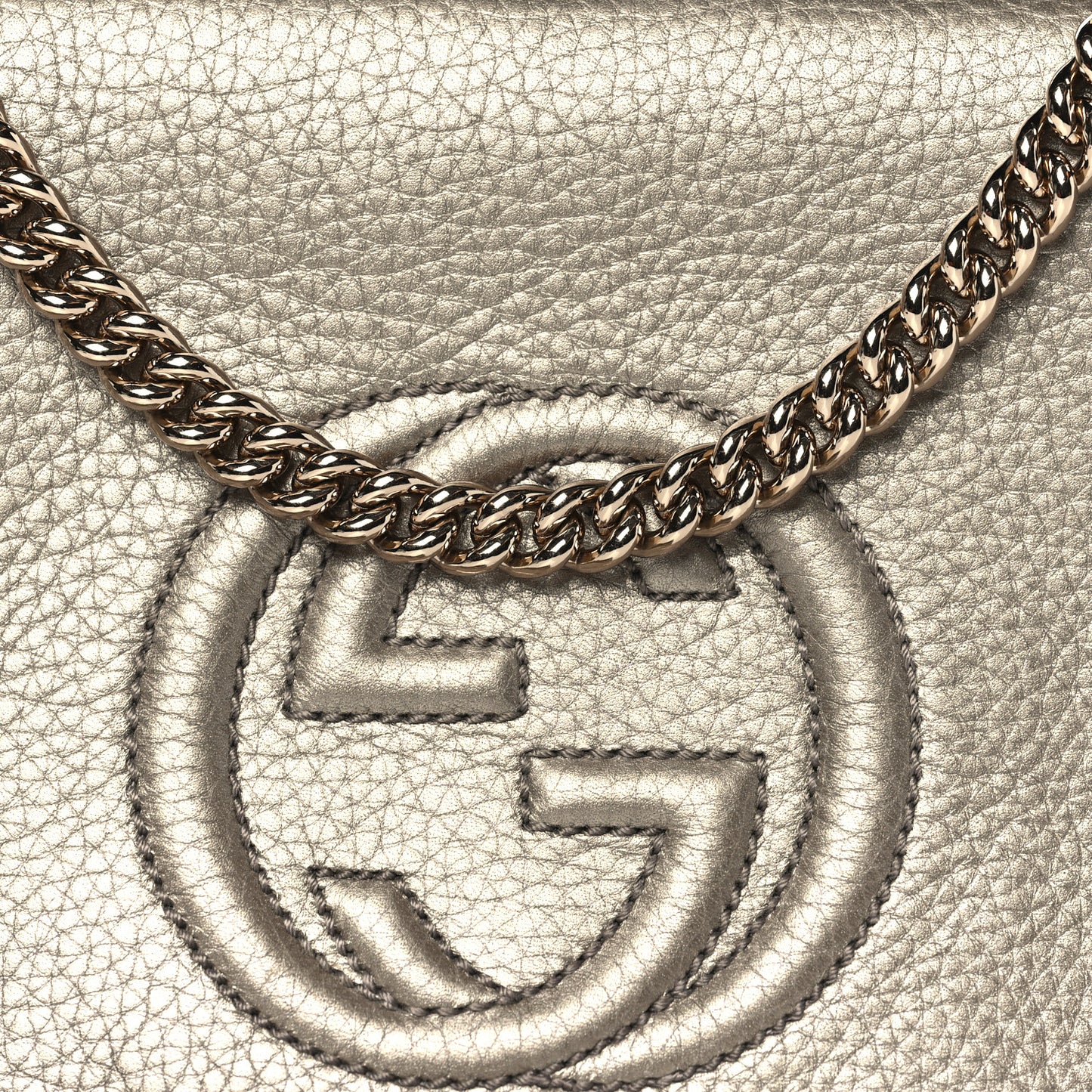 Metallic Pebbled Calfskin Medium Soho Flap Crossbody Golden Beige