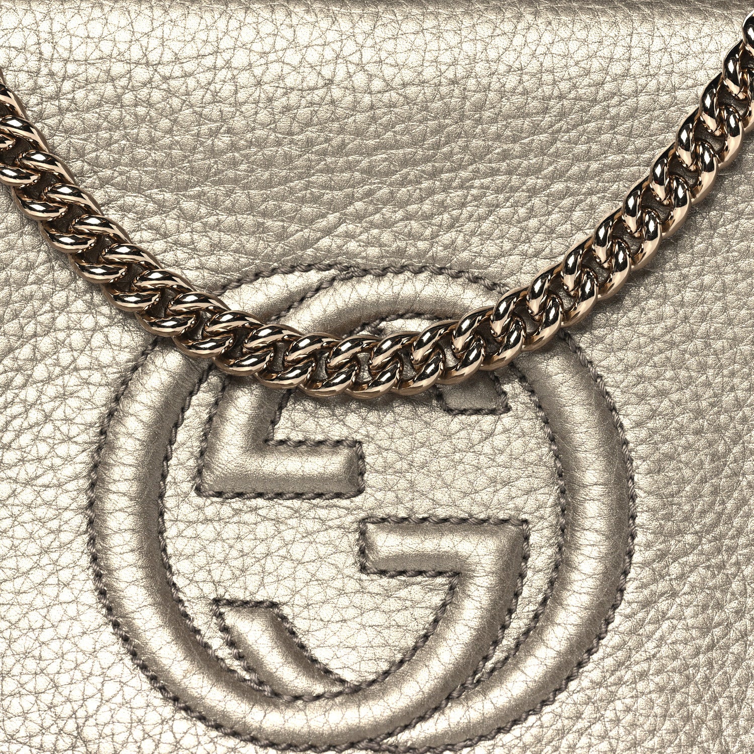 Gucci Metallic Pebbled Calfskin Medium Soho Flap Crossbody Golden Beige 8 of 11