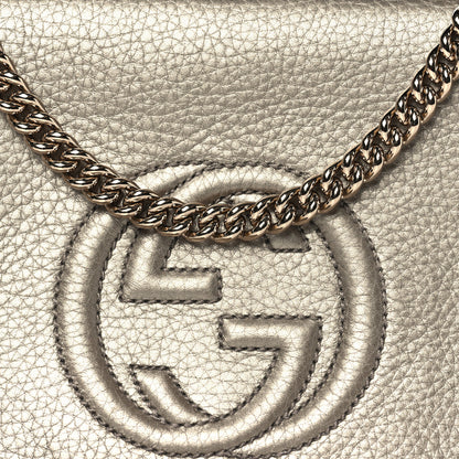 Gucci Metallic Pebbled Calfskin Medium Soho Flap Crossbody Golden Beige 8 of 11