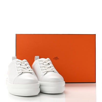 Hermes Calfskin Womens Happy Sneakers 37.5 White 10 of 10
