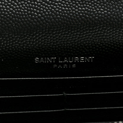 Saint Laurent Grain De Poudre Matelasse Chevron Monogram Envelope Chain Wallet Black 6 of 10