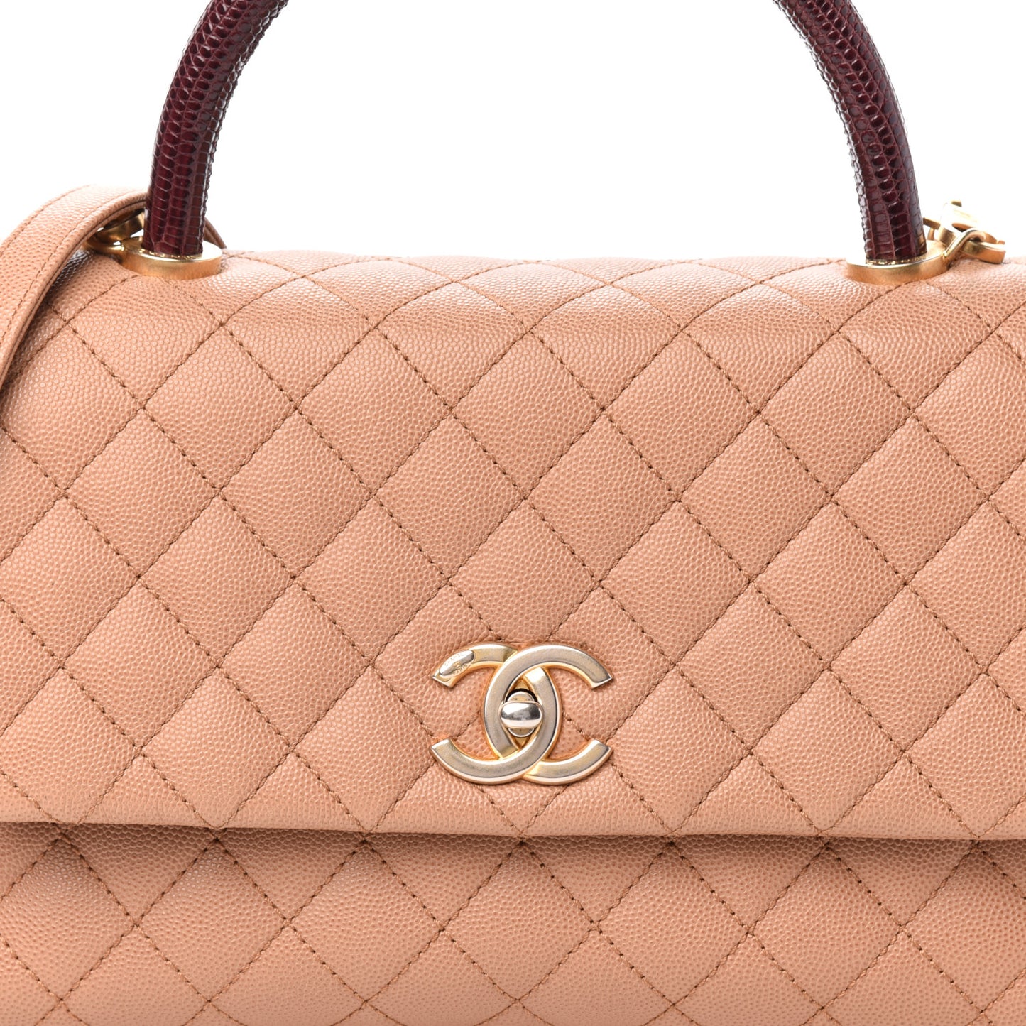 Caviar Lizard Embossed Quilted Small Coco Handle Flap Beige