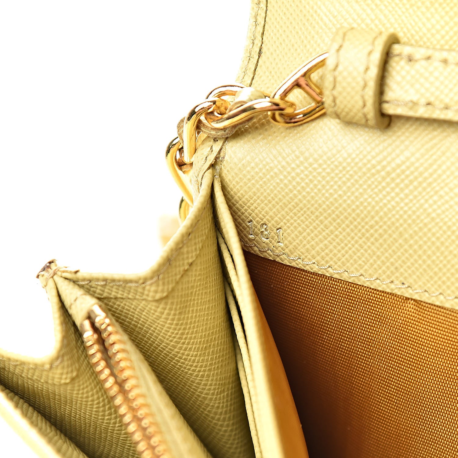 Prada Saffiano Metal Oro Chain Wallet Polline 7 of 12