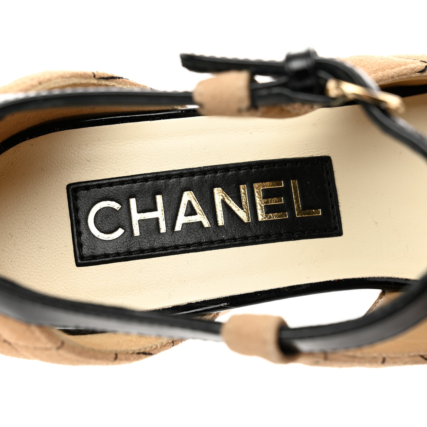 Chanel Suede Kidskin Patent Cap Toe Quilted Mary Jane Flats 37 Beige Black 7 of 9