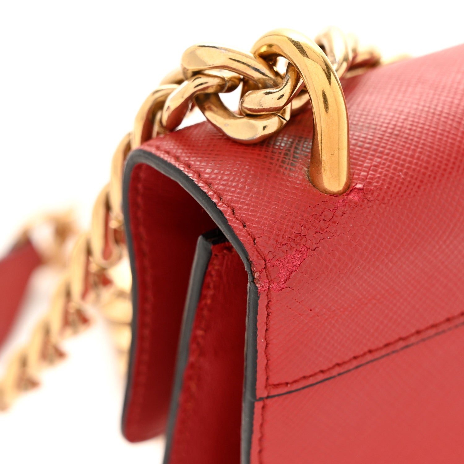 Prada Saffiano Turn Lock Chain Shoulder Bag Fuoco 17 of 18