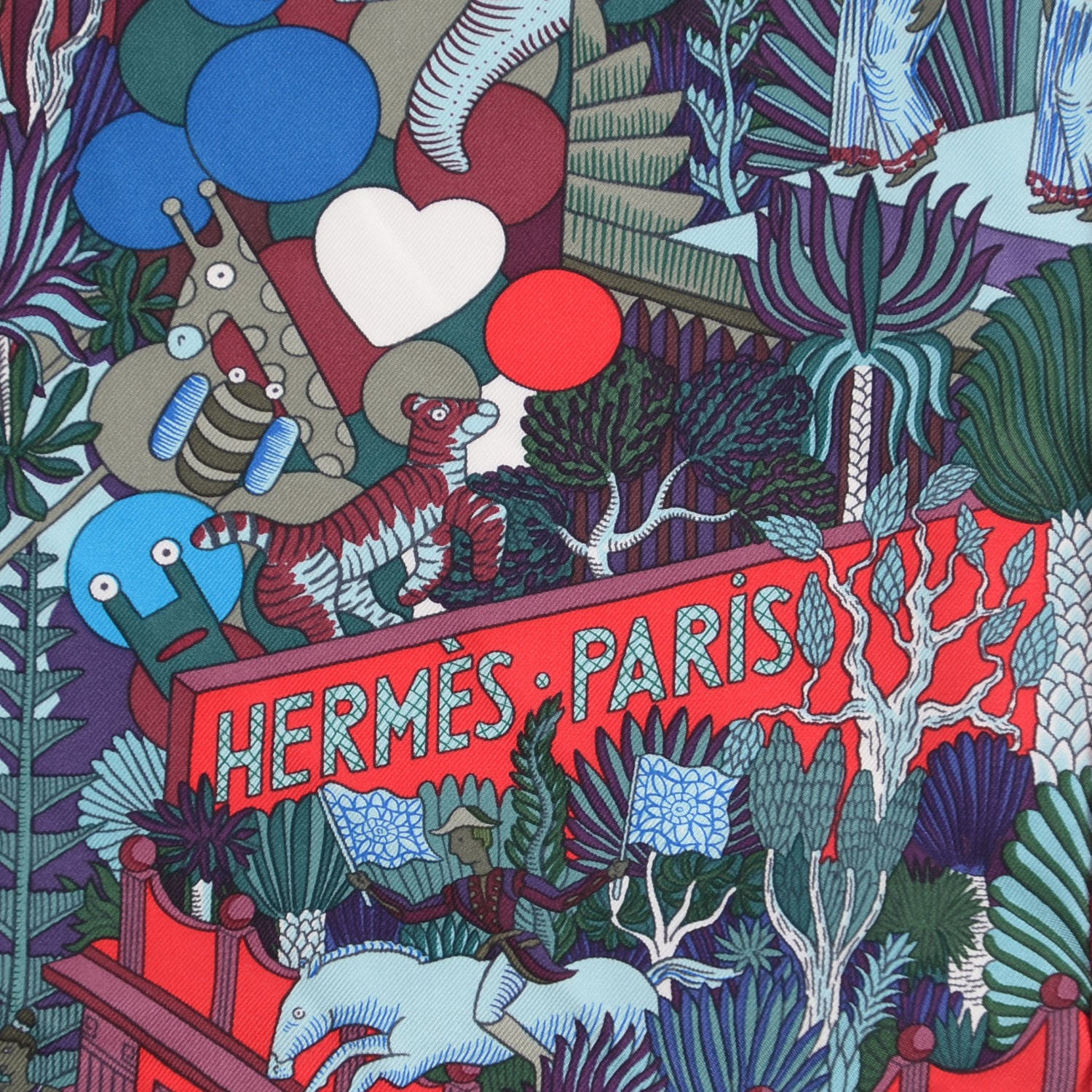 Hermes Silk Animapolis Scarf 90 Bordeaux Bleu Rouge 3 of 5
