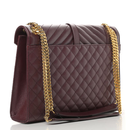 Saint Laurent Grain De Poudre Mixed Matelasse Large Triquilt Monogram Satchel Rouge Legion 3 of 10