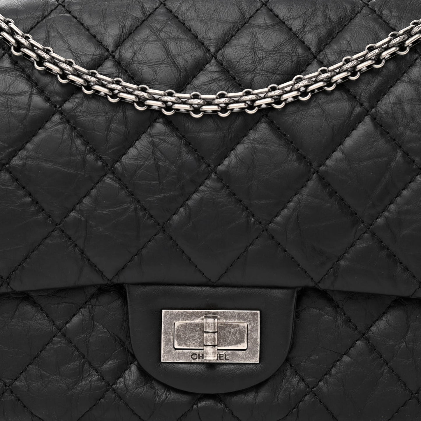 Aged Calfskin Quilted 2.55 Reissue 227 Flap Black