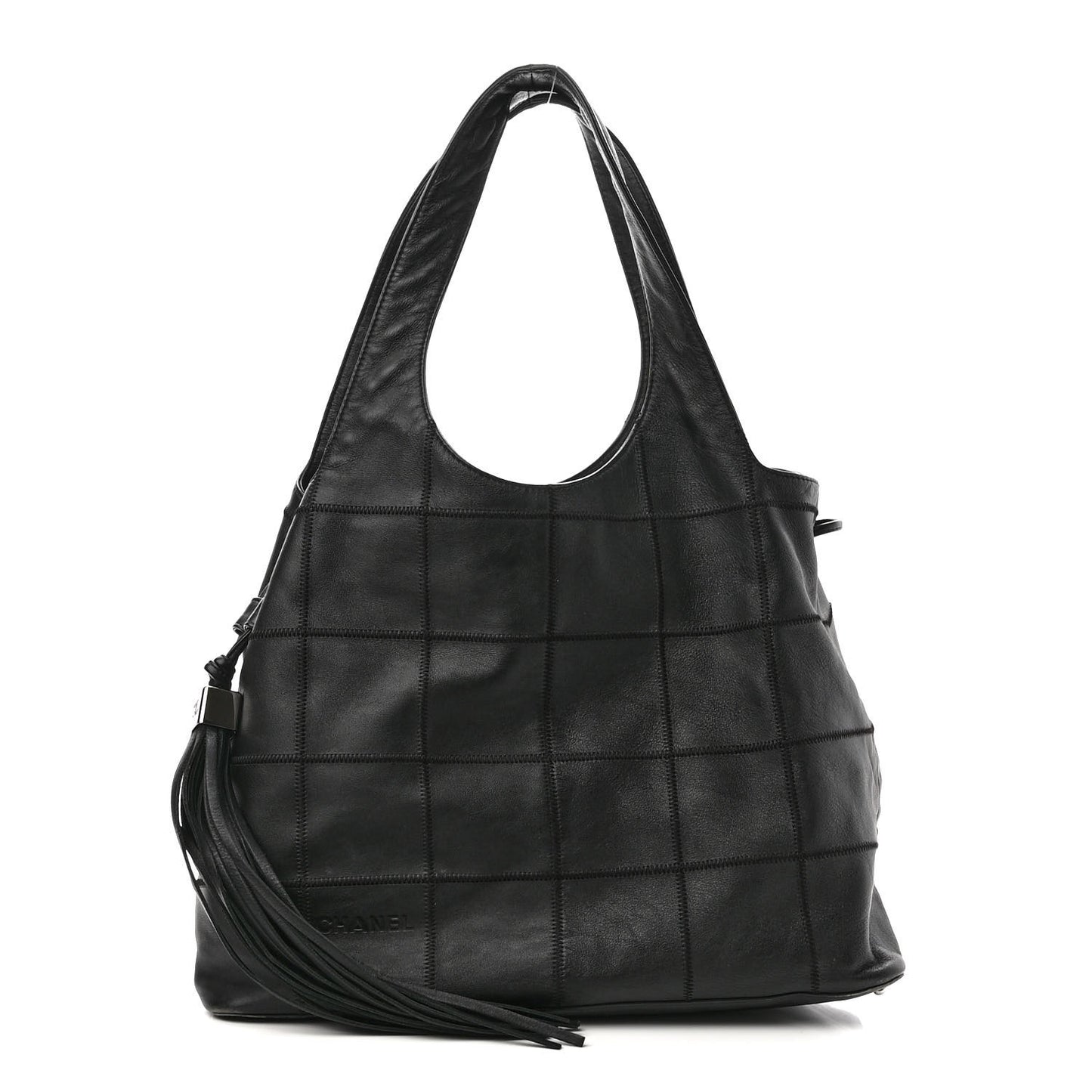 Calfskin Square Stitched Tassel Bag Black