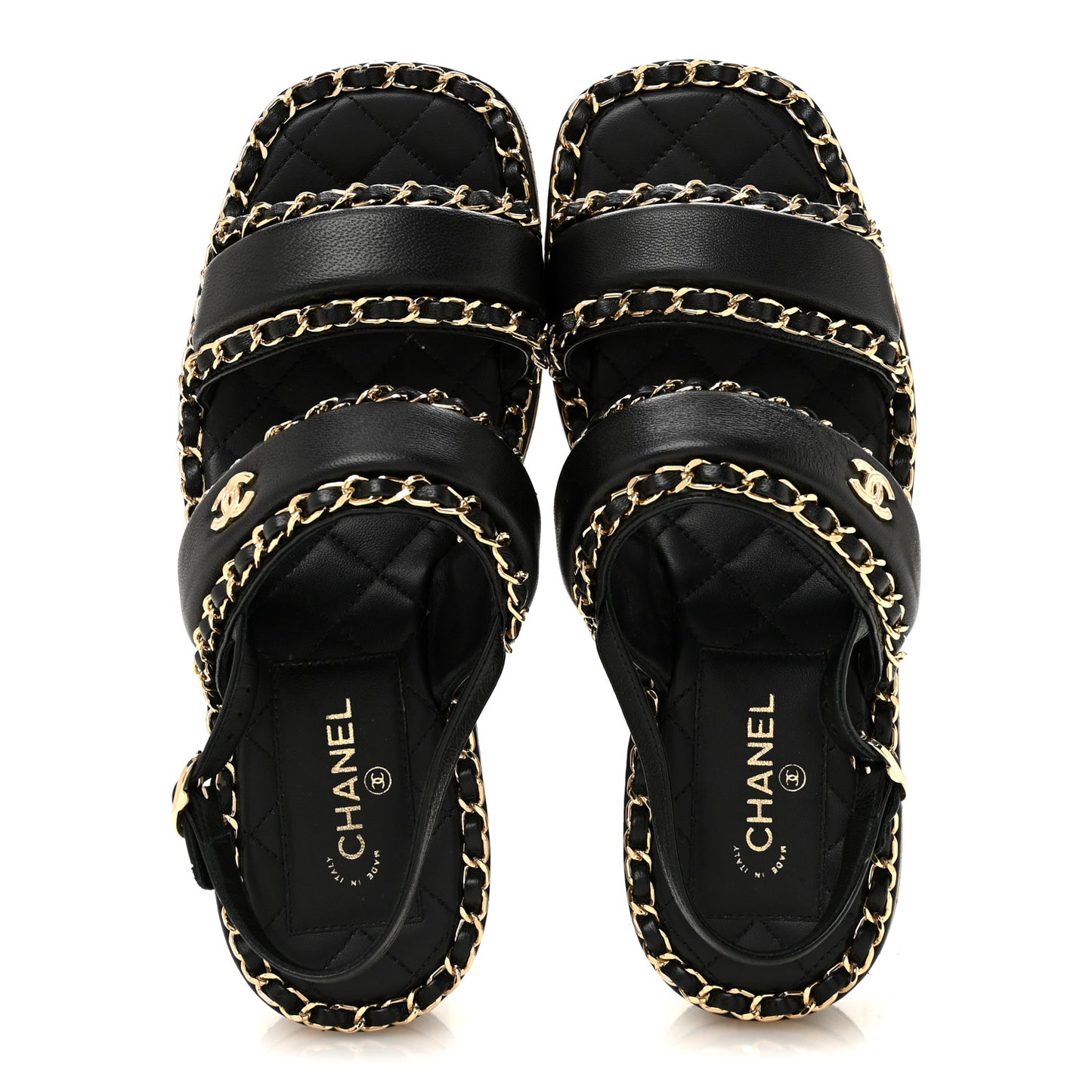 Lambskin Cork Chain Sandals 36 Black