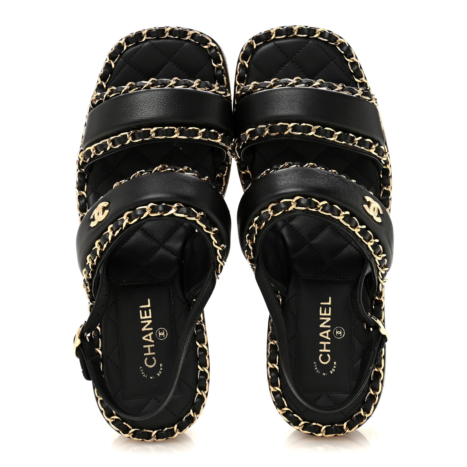 Chanel Lambskin Cork Chain Sandals 36 Black 2 of 9