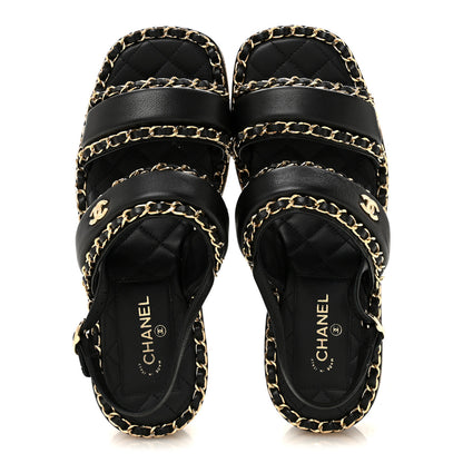 Chanel Lambskin Cork Chain Sandals 36 Black 2 of 9