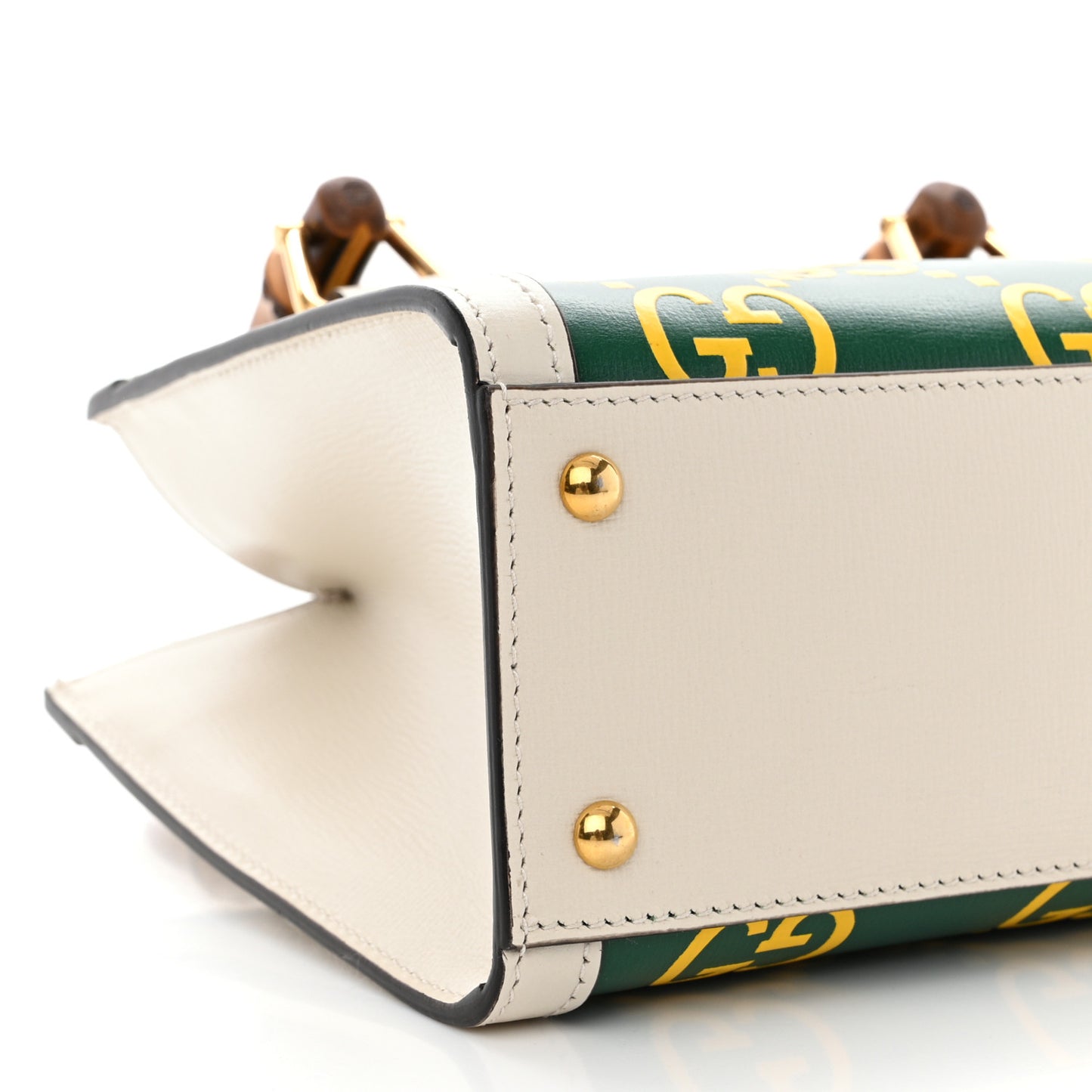 Azalea Calfskin GG Monogram Bi-Color Debossed Mini Diana Tote Bag Emerald Stone Topaz Mystic White