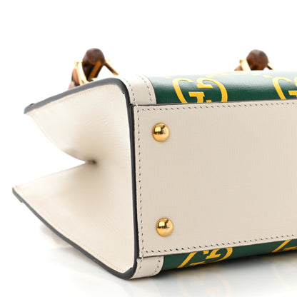Gucci Azalea Calfskin GG Monogram Bi-Color Debossed Mini Diana Tote Bag Emerald Stone Topaz Mystic White 9 of 12