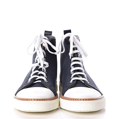 Hermes Fabric Calfskin Mens Jimmy High Top Sneakers 43.5 Denim Fonce Marine 2 of 11