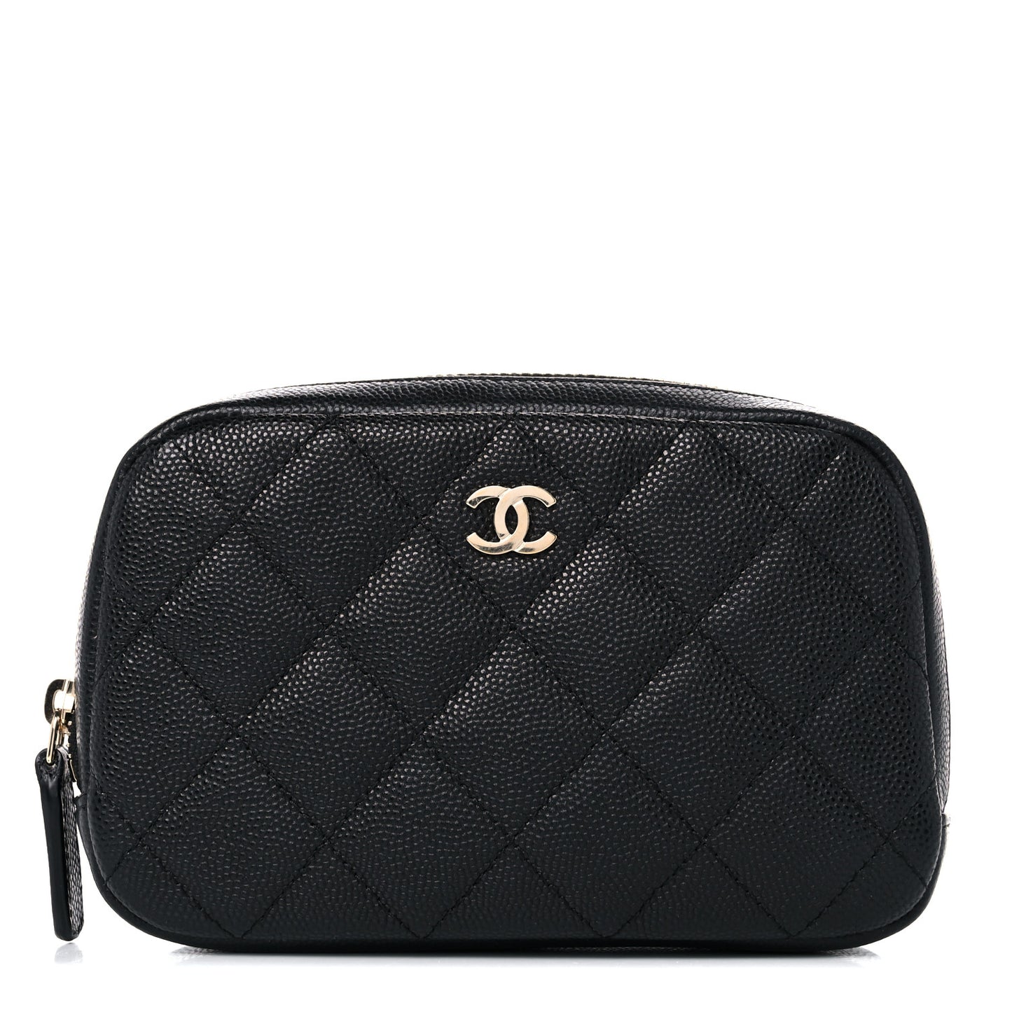 Caviar Quilted Small Curvy Pouch Cosmetic Case Black