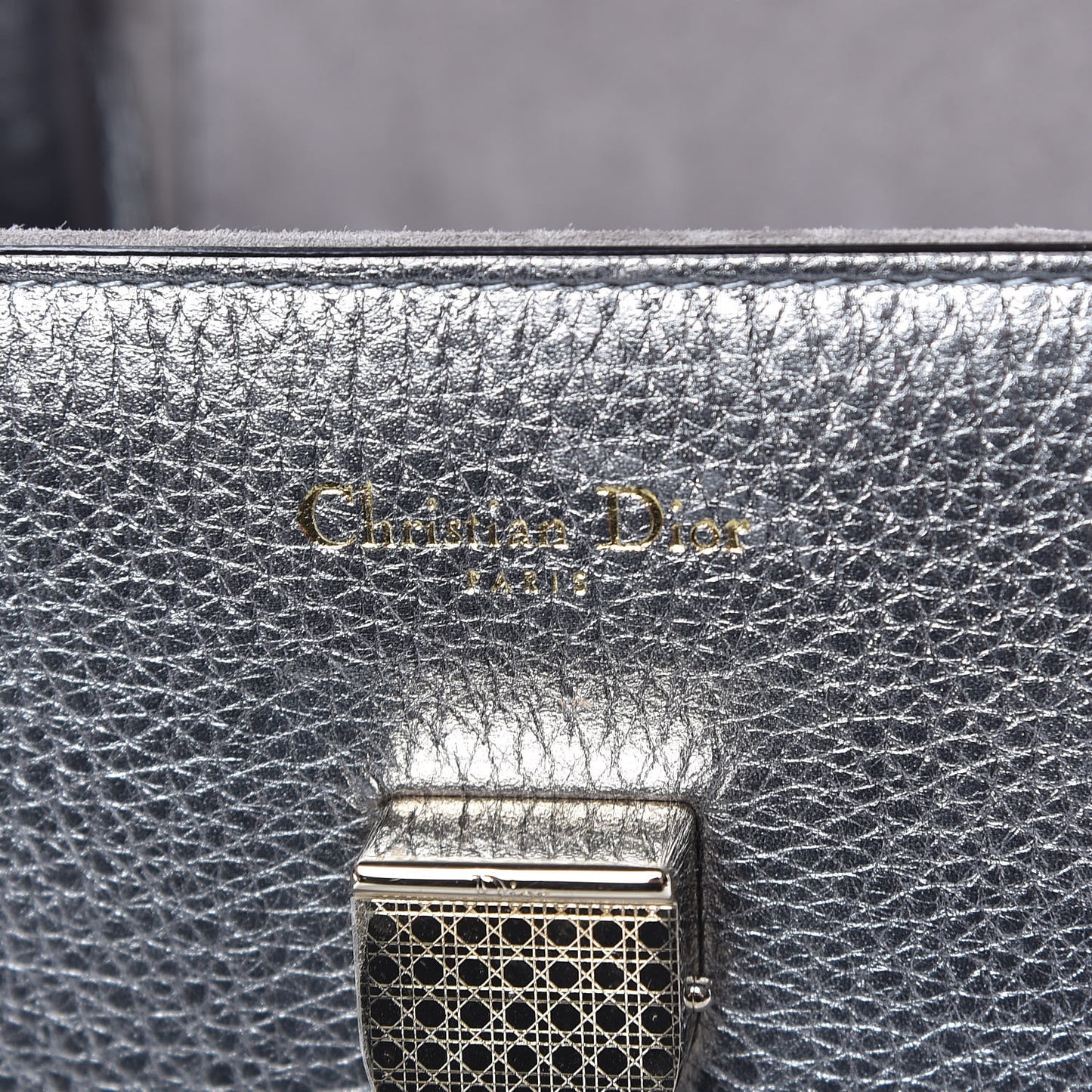 Metallic Grained Calfskin Medium Diorever Flap Silver