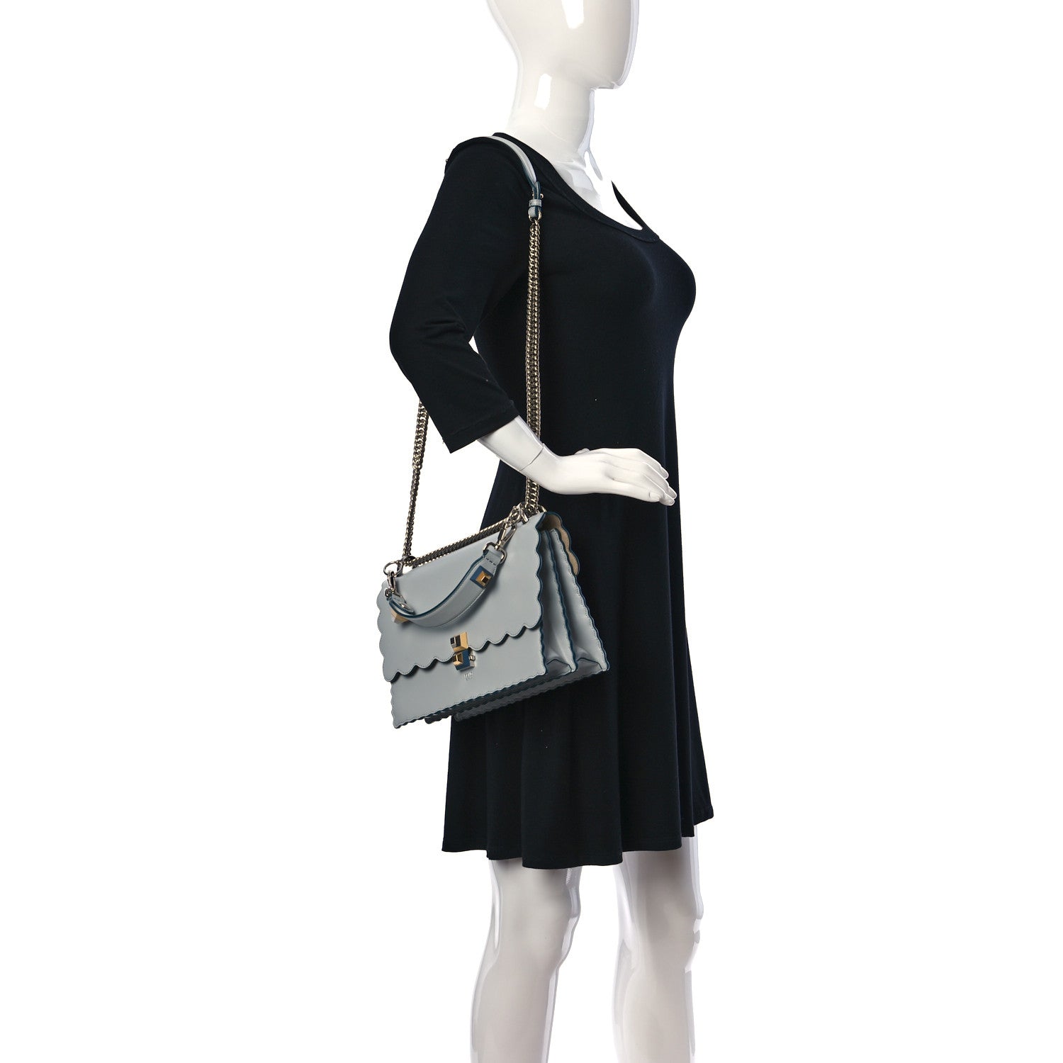Fendi Vitello Liberty Scalloped Studded Kan I Shoulder Bag Grigio Perla 2 of 10