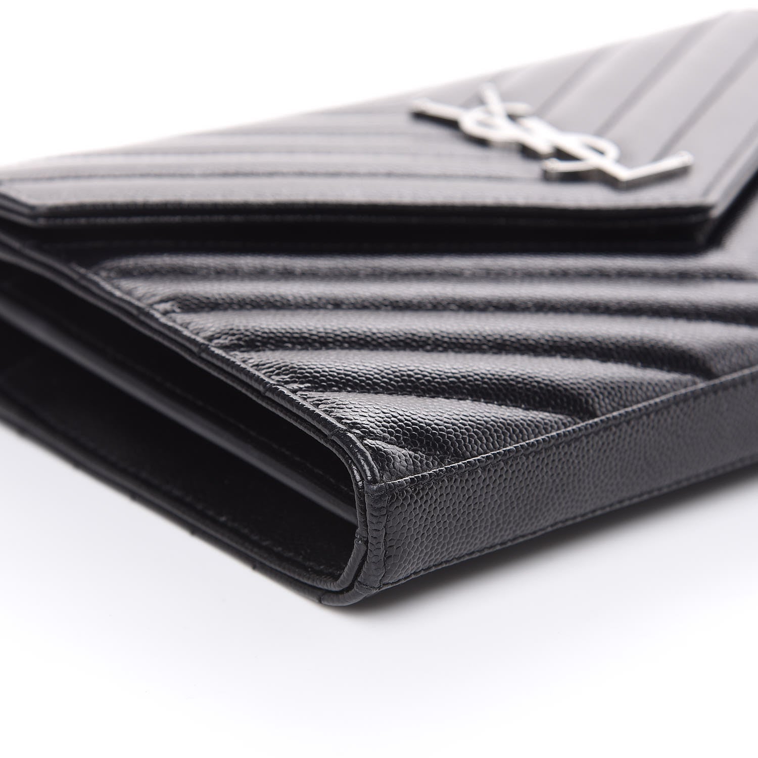 Saint Laurent Grain De Poudre Matelasse Chevron Monogram Chain Wallet Black 7 of 9
