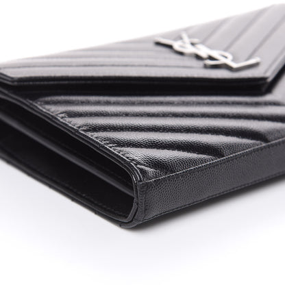 Saint Laurent Grain De Poudre Matelasse Chevron Monogram Chain Wallet Black 7 of 9