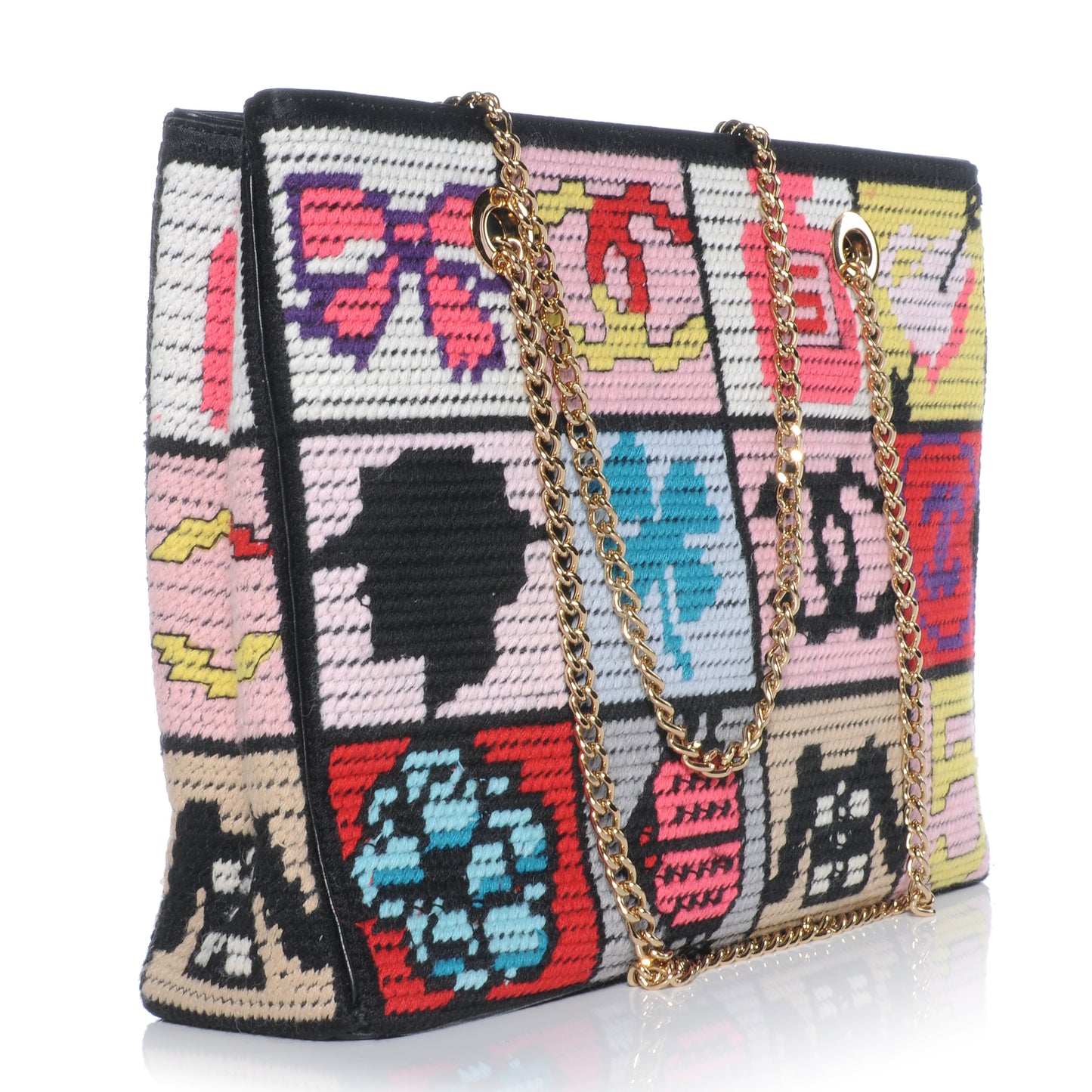 Needlepoint Precious Symbols Shoulder Bag Black