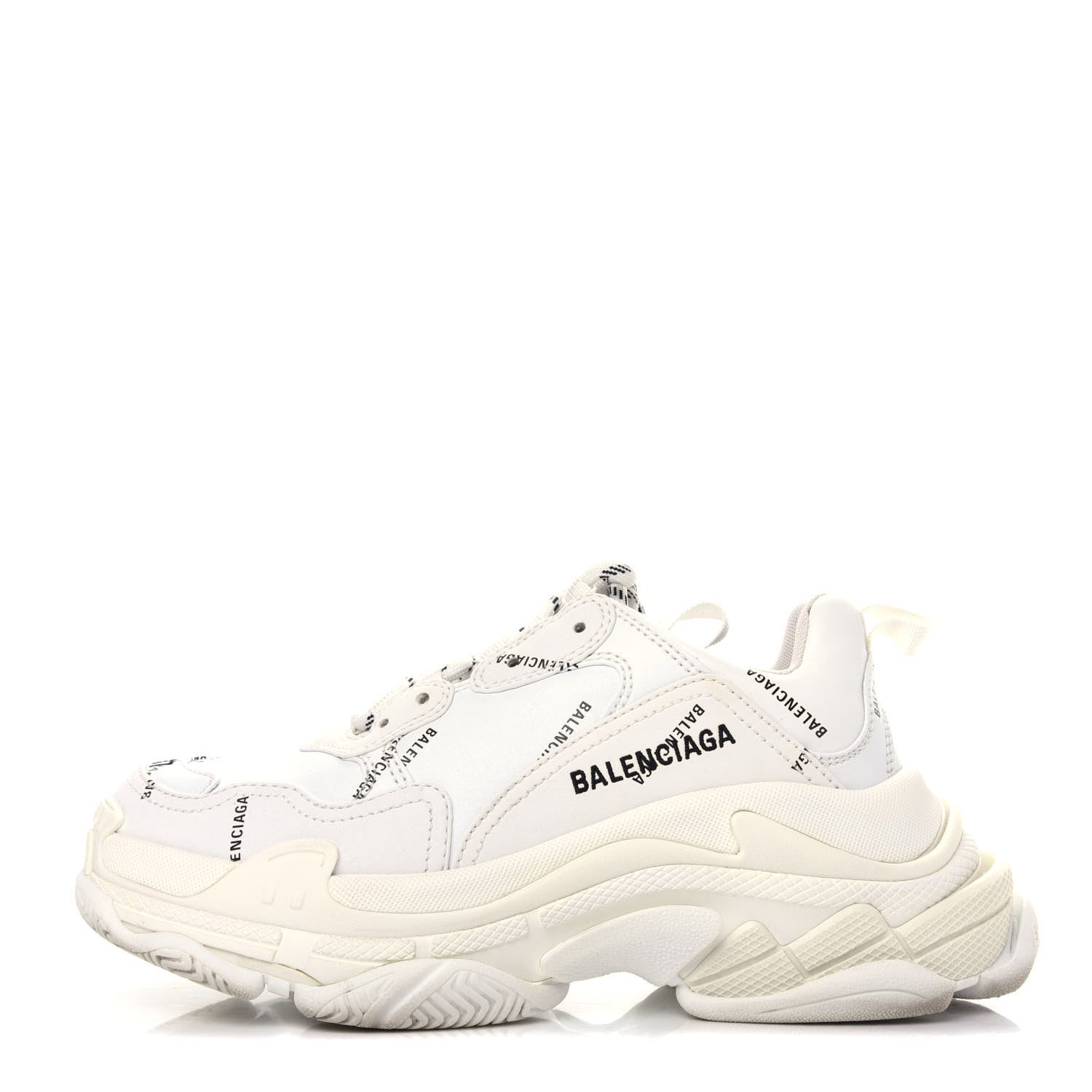 Balenciaga Technical Fabric Allover Logo Womens Triple S Sneakers 37 White Black 1 of 10