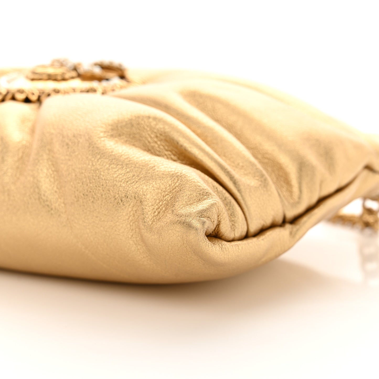 Calfskin Devotion Clutch With Chain Gold