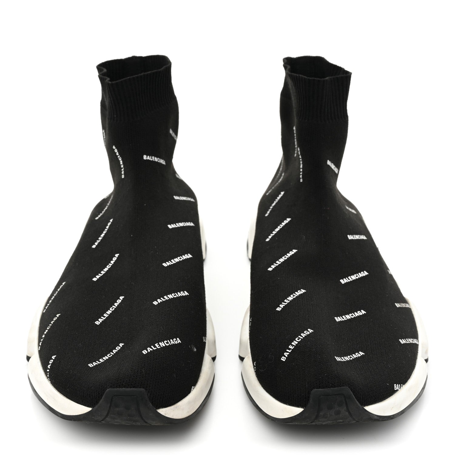 Balenciaga Neoprene Knit Allover Logo Bi-Color Sole Mens Speed Sneakers 11 Black White 2 of 9