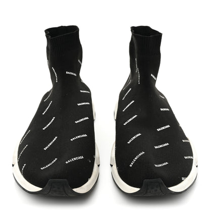 Balenciaga Neoprene Knit Allover Logo Bi-Color Sole Mens Speed Sneakers 11 Black White 2 of 9