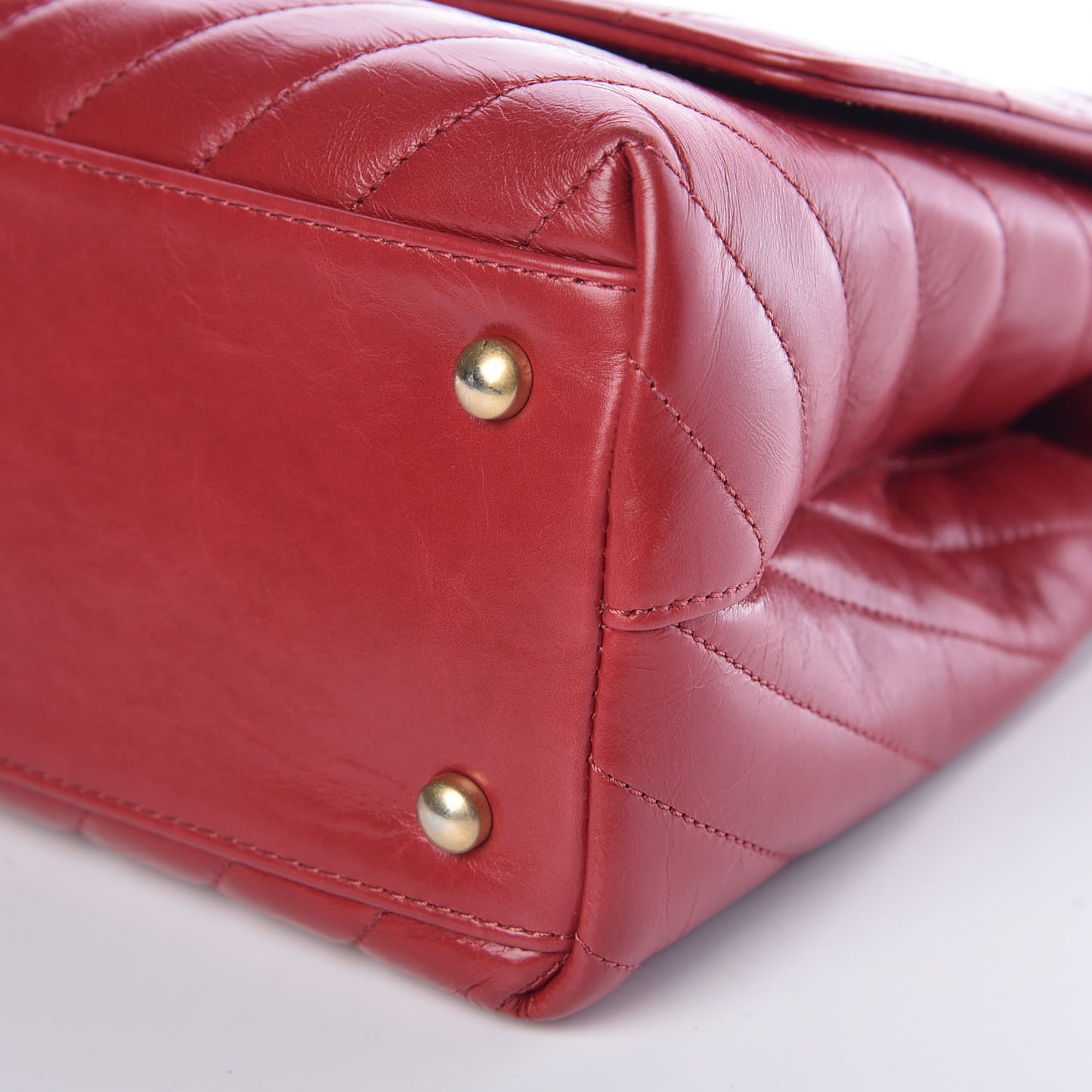 Calfskin Chevron Quilted Small Coco Handle Flap Red