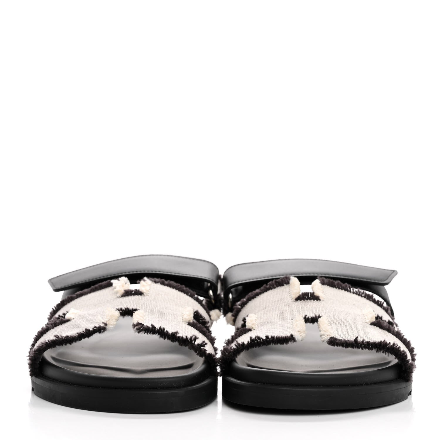 Hermes Techno Fringed H Canvas Caflskin Womens Chypre Sandals 41 Prunoir Black 3 of 10