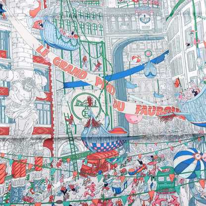 Hermes Silk Le Grand Prix Au Faubourg Scarf 90 Bleu Rose Menthol 5 of 5