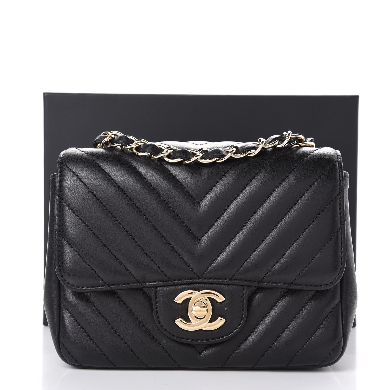 Chanel Lambskin Chevron Quilted Mini Square Flap Black 10 of 15