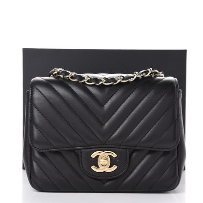 Chanel Lambskin Chevron Quilted Mini Square Flap Black 10 of 15