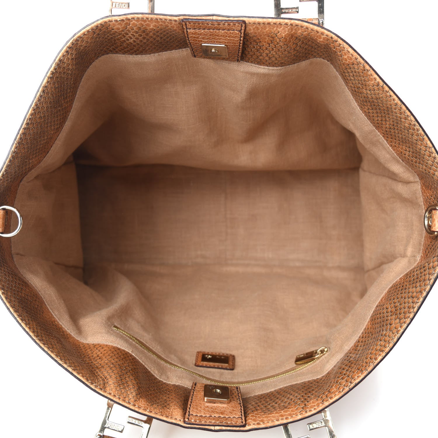Fendi Suede Calfskin Water Snake Twins Tote Brown 5 of 10