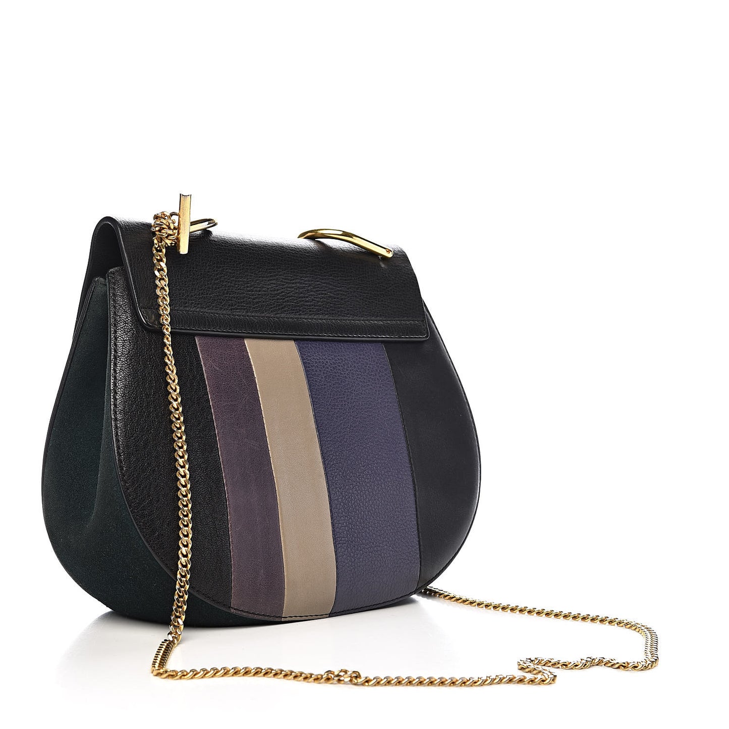 Suede Calfskin Patchwork Drew Shoulder Bag Black