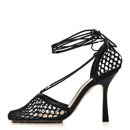 Bottega Veneta Mesh Nappa Stretch Ankle Tie Sandals 38 Black 1 of 9