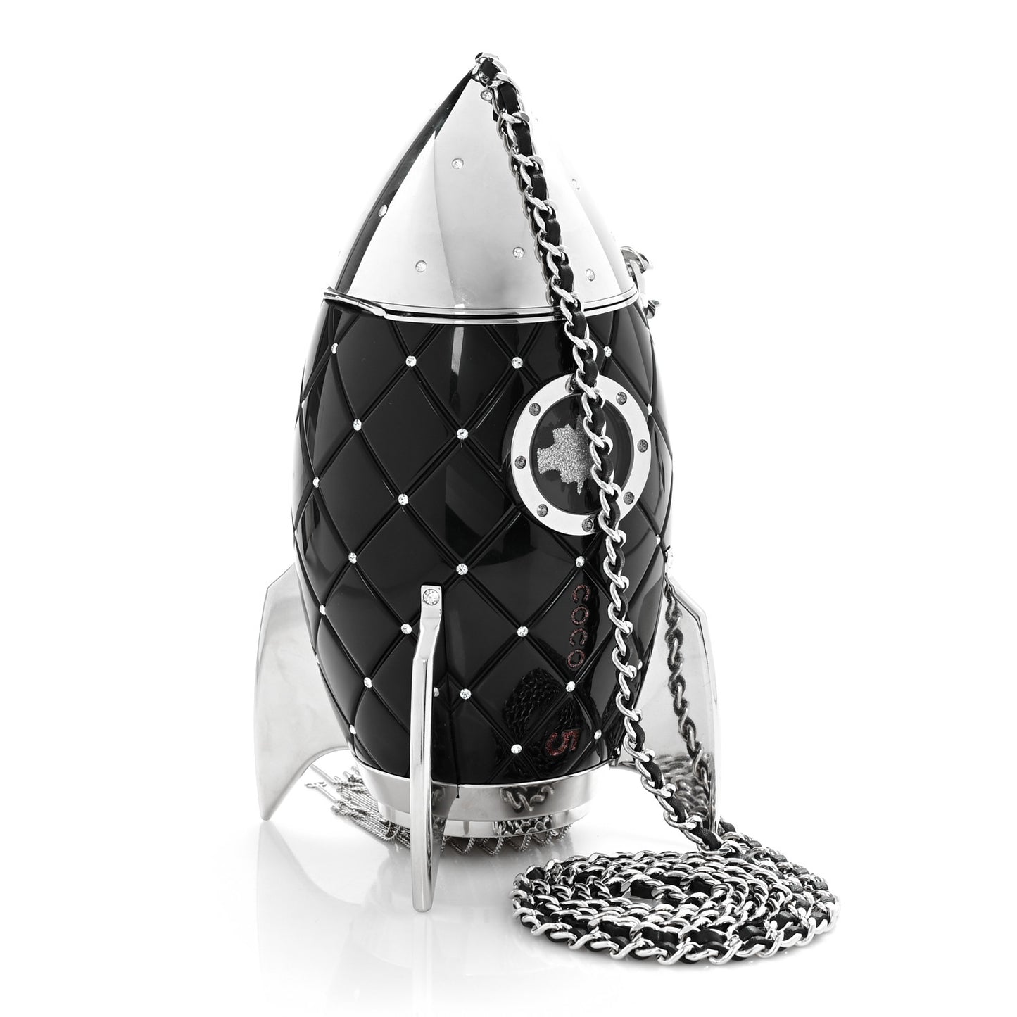 Plexiglass Crystal Rocket Ship Minaudière Clutch Black