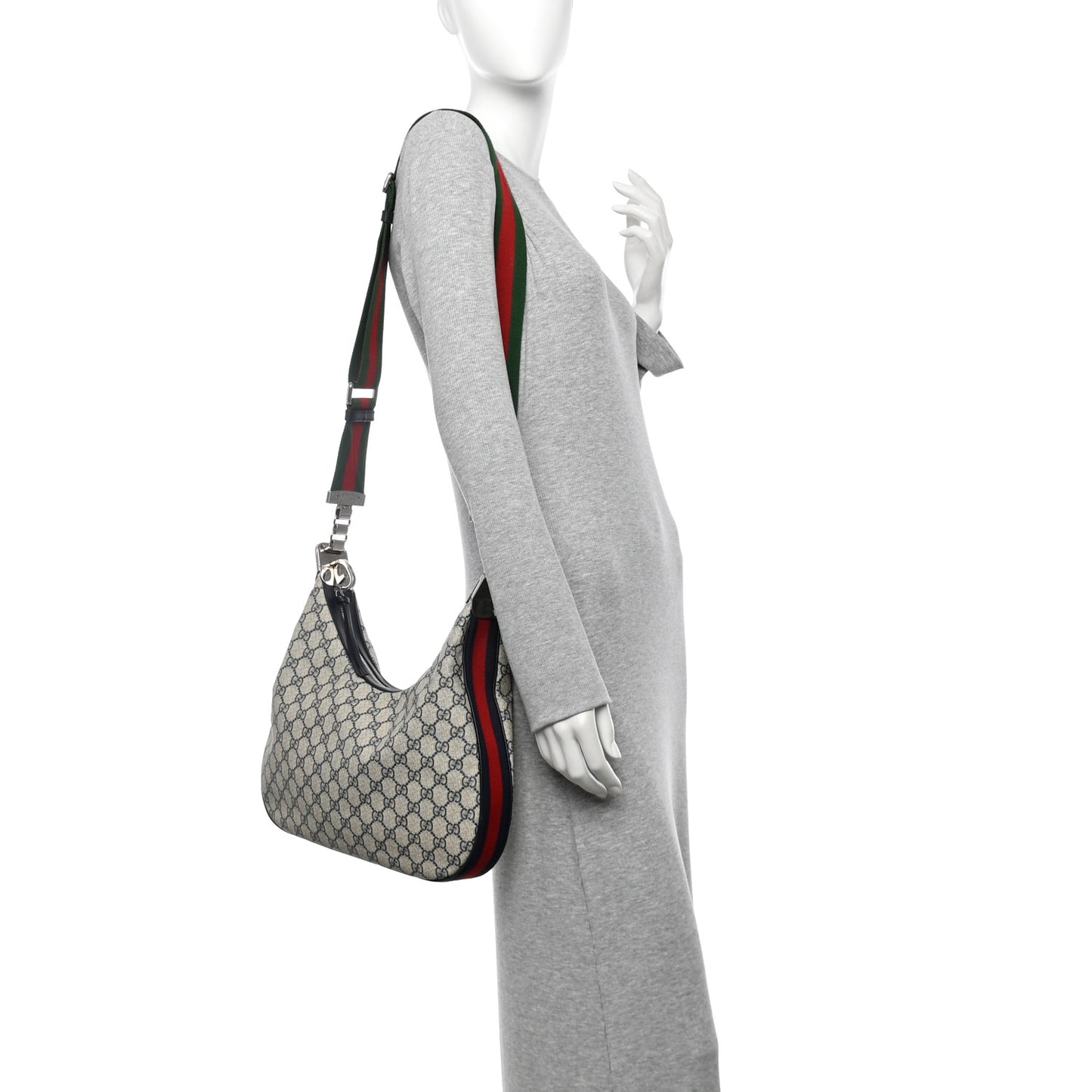 GG Supreme Monogram Textured Calfskin Web Large Attache Shoulder Bag Beige Blue
