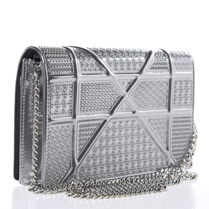 Christian Dior Metallic Patent Micro-Cannage Diorama Wallet on Chain Pouch Silver 3 of 11