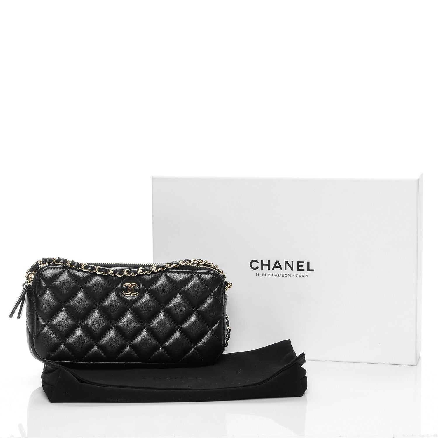 Chanel Lambskin Quilted Small Clutch With Chain Black 9 of 9