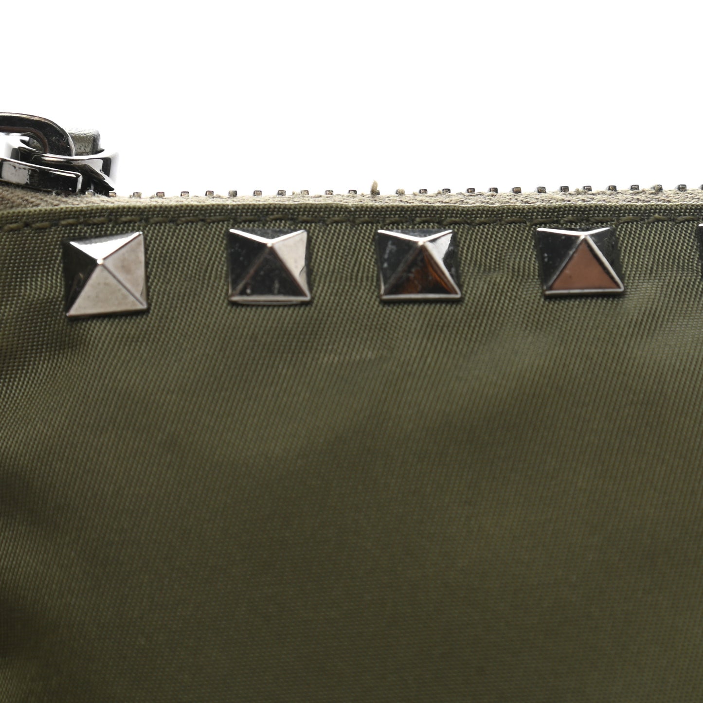 Nylon Rockstud Zip Pouch Army Green