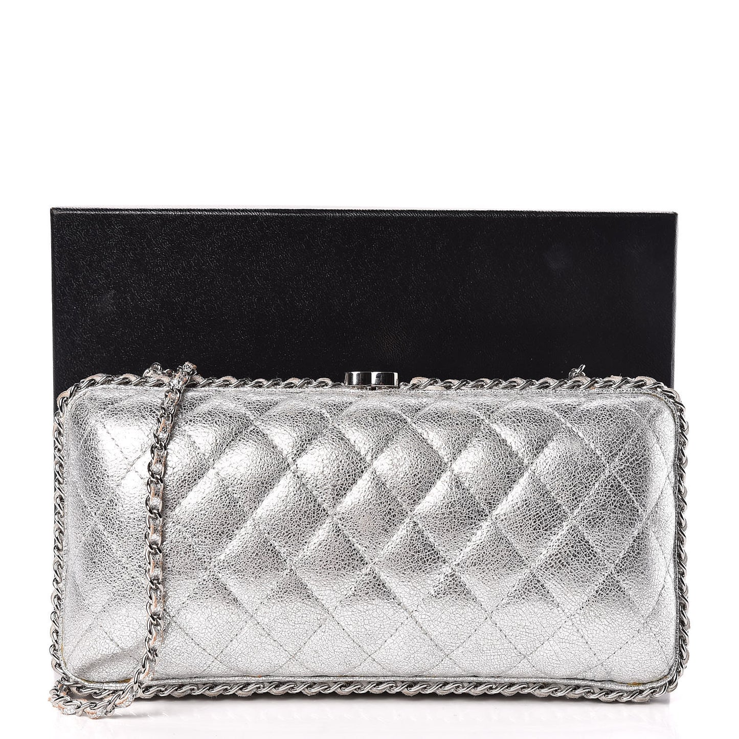 Metallic Lambskin Small Chain Around Clutch Silver
